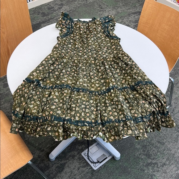 Ulla Johnson joan printed jasper green ruffle trimmed tiered dress with pockets - Picture 9 of 10